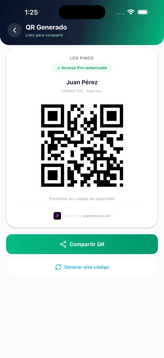 Pase QR de visitante en la app de AdminCondo